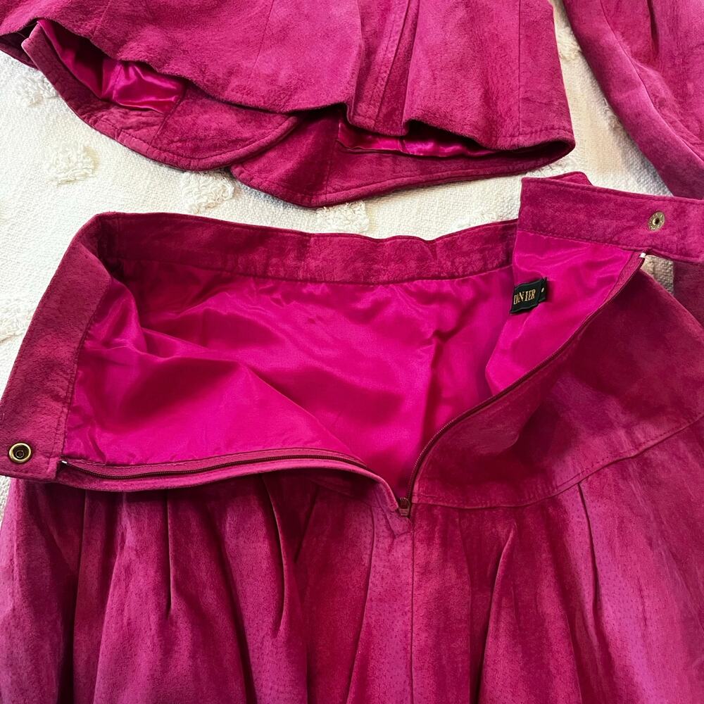 Vintage 90’s Danier Pink Suede Leather Lined Skirt Blazer Set Cowgirl Size 8 - Picture 7 of 15